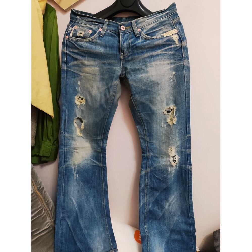 Vintage Faded Wash Women's Low-rise Bootcut Denim Jeans Blue